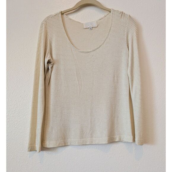 Cache cream with gold glitter striped long sleeve top   Sz M - Picture 6 of 9
